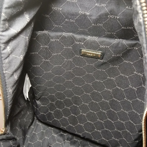 Aldo Black Quilted Backpack with Gold Chain Accent - Picture 6 of 6